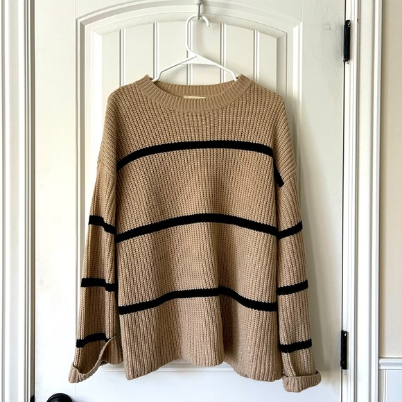 Promesa. Size M. Oversized tan and black striped sweater. So cute! - Picture 1 of 4